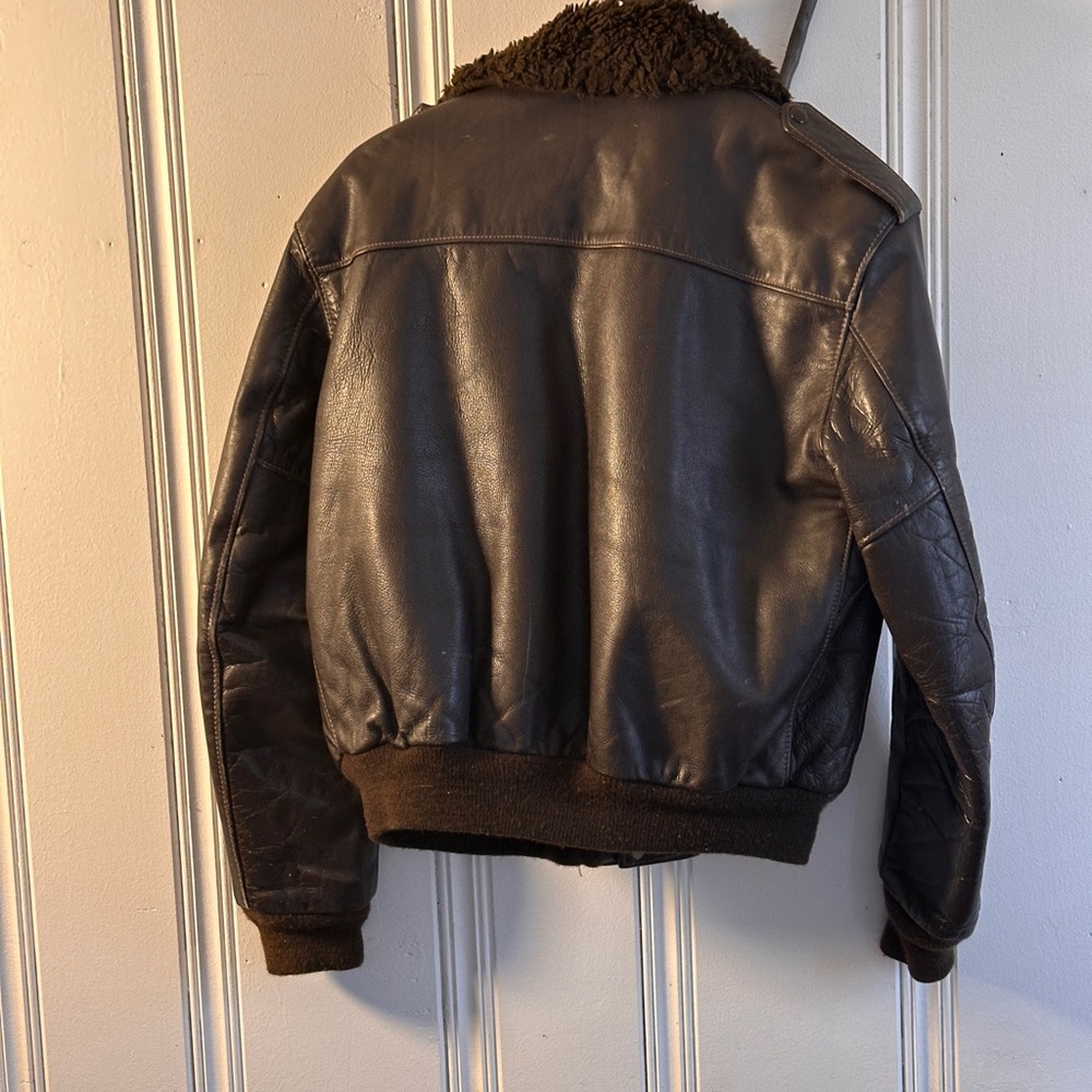 Scott Dark Brown Leather Bomber Jacket with Fur Collar - Picture 2 of 3